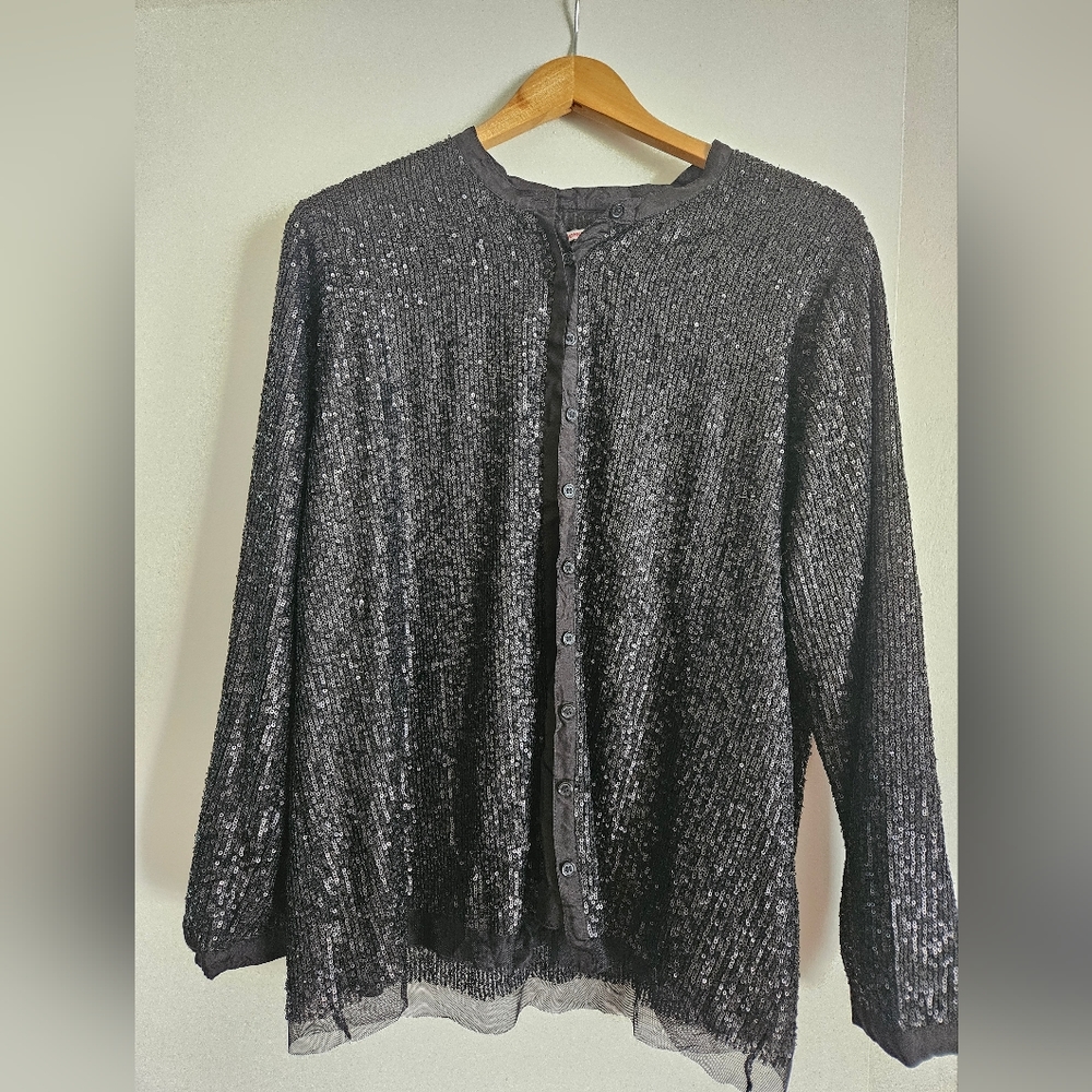 Johnny Was Grace Sequin Top, black, XL. Boho Chic